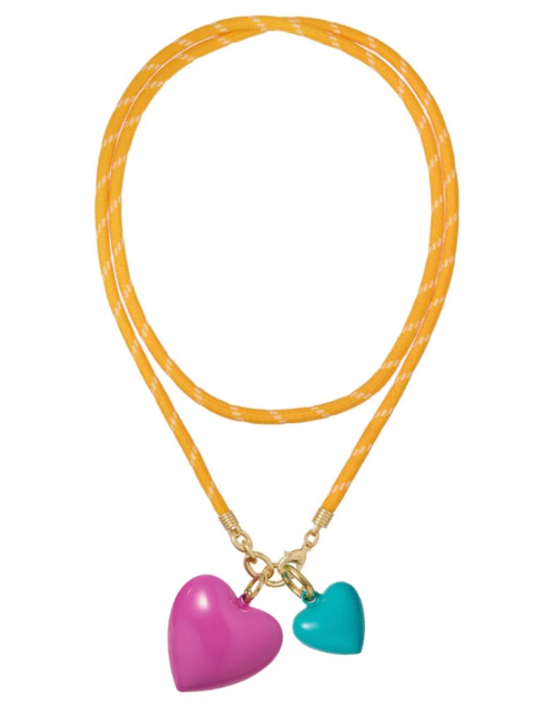 Roxanne Assoulin The Happy Cord Long Double Heart Necklace Yellow/Magenta/Turquo